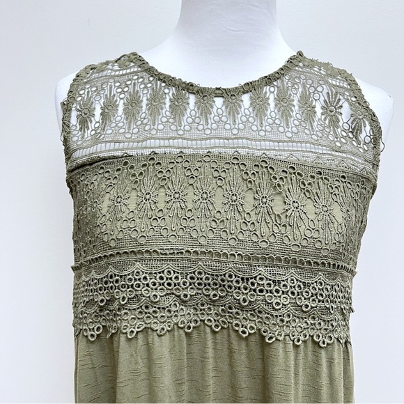 Maurice’s Olive Green Crochet Top Slub Sleeveless Tassel Back Tie Tank Top NWT - Picture 2 of 9